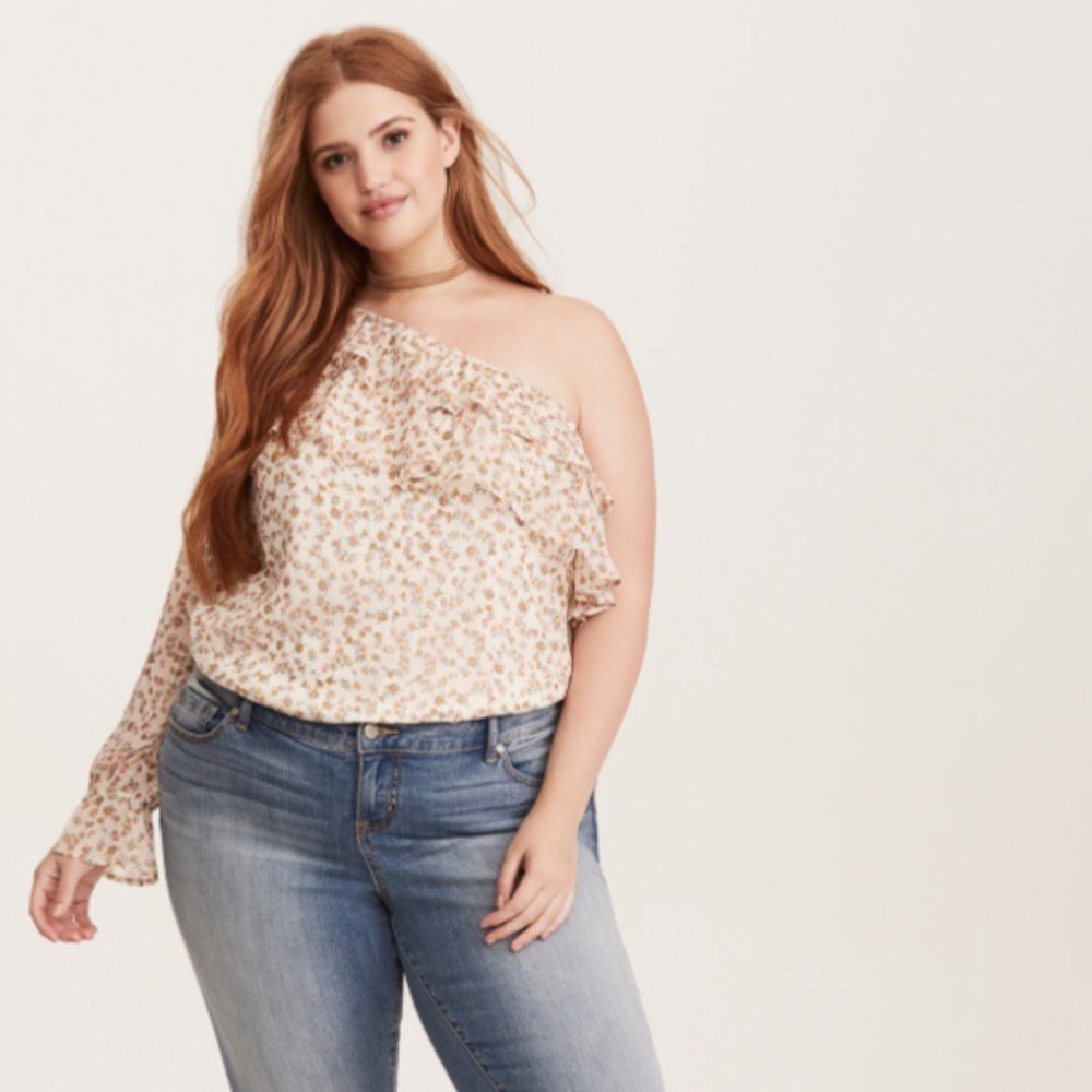 Torrid Floral Print Chiffon One Shoulder Top 00